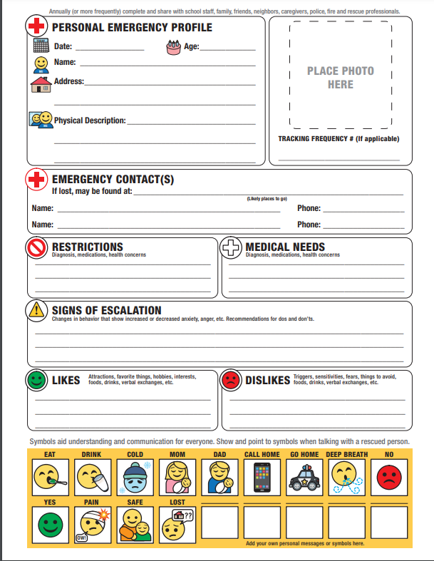 PERSONAL PROFILE FOR SAFETY ALERT STICKER