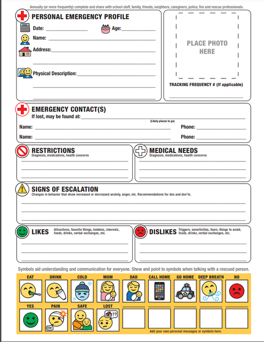 PERSONAL PROFILE FOR SAFETY ALERT STICKER